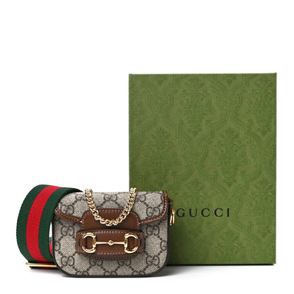 Gucci GG Supreme Monogram Azalea Calfskin Web Horsebit 1955 Wallet On Strap Beige Ebony Brown Sugar 12 of 12