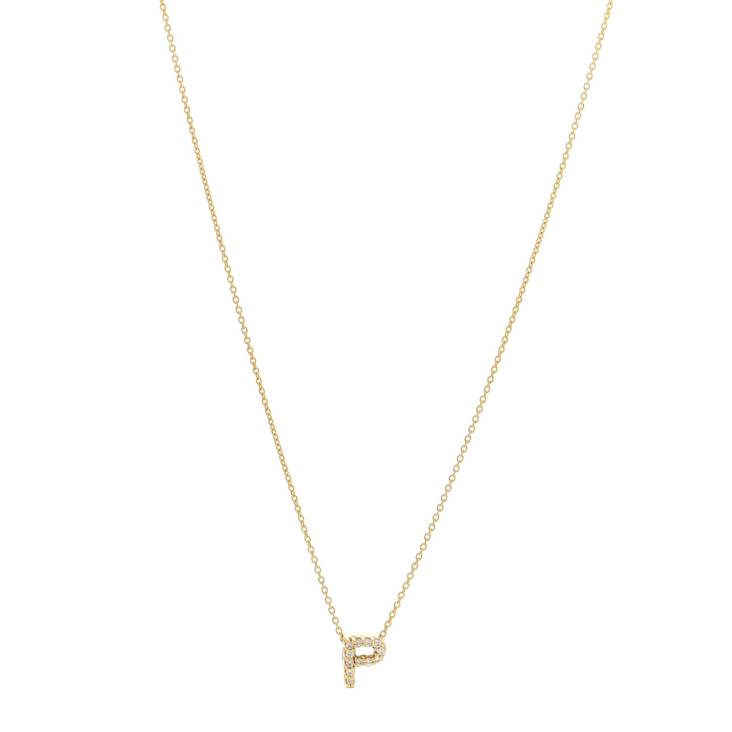 Roberto Coin 18K Yellow Gold Diamond Love Letter P Pendant Necklace 1 of 5