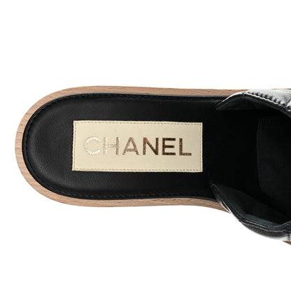 Chanel Lambskin Quilted CC Wedge Sandals 38 Black 7 of 13