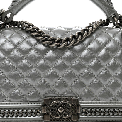 Chanel Metallic Aged Calfskin Quilted Medium Top Handle Boy Flap Silver 5 of 12