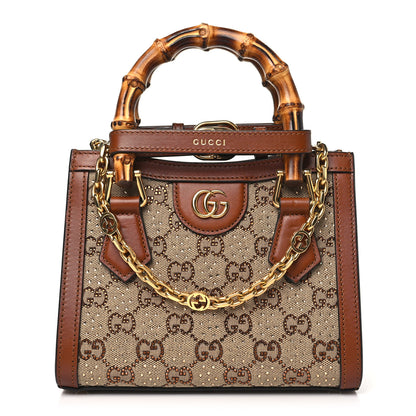 Gucci New Canvas Charisma Calfskin Crystal GG Monogram Mini Diana Tote Bag Camel Ebony 1 of 10