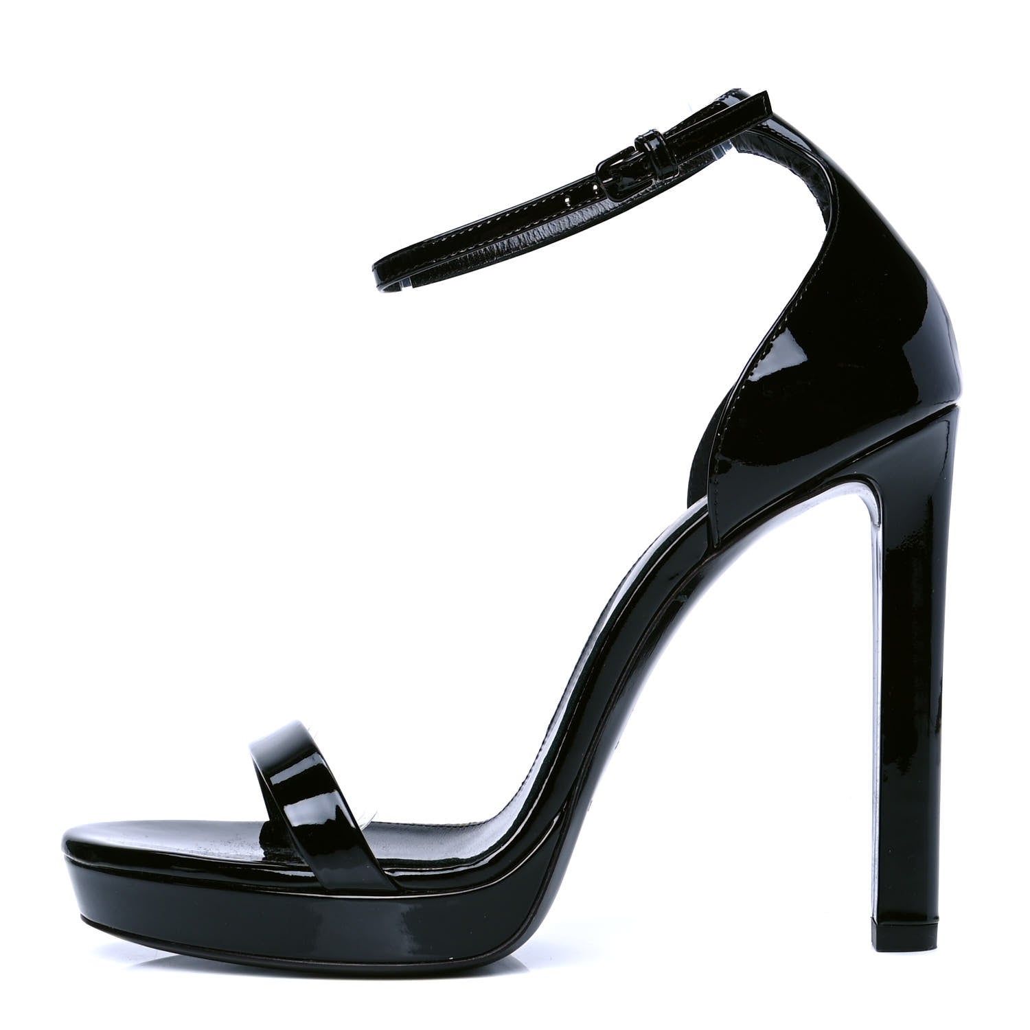Saint Laurent Patent Calfskin Hall 105 Ankle Strap Platform Sandals 38.5 Black 1 of 5
