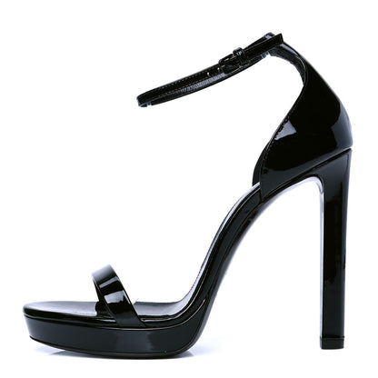 Saint Laurent Patent Calfskin Hall 105 Ankle Strap Platform Sandals 38.5 Black 1 of 5