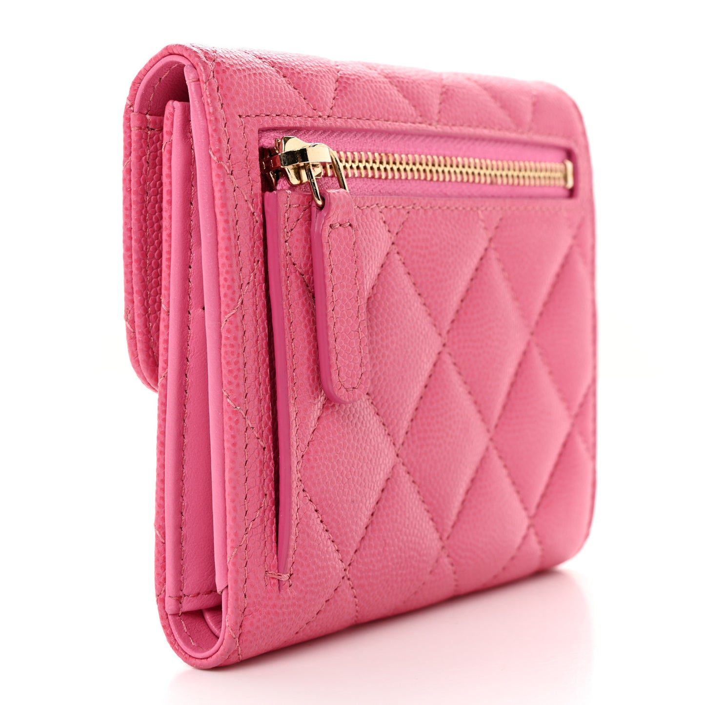 Caviar Quilted Compact Flap Wallet Pink