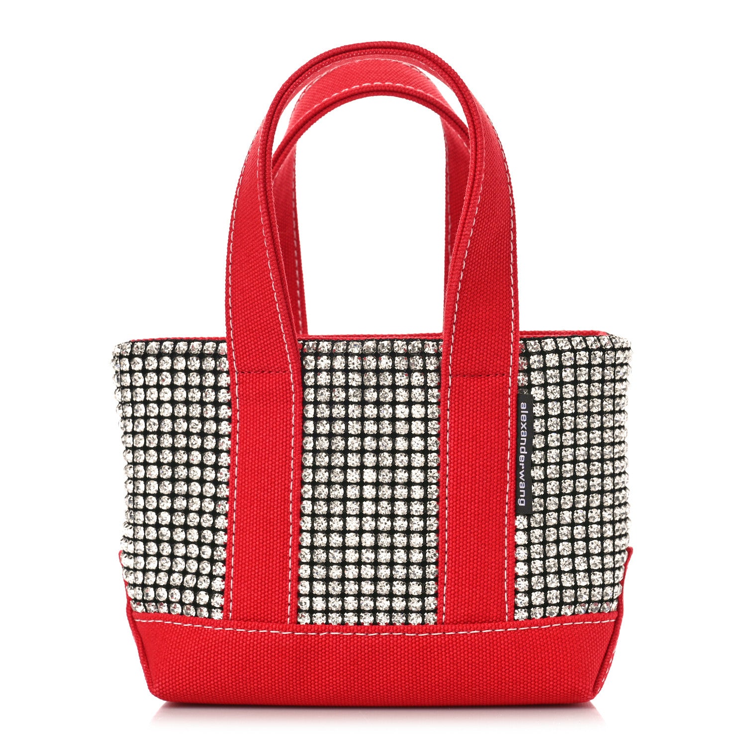Alexander Wang Mesh Crystal Rhinestone Mini Cruiser Tote Red Silver 1 of 9