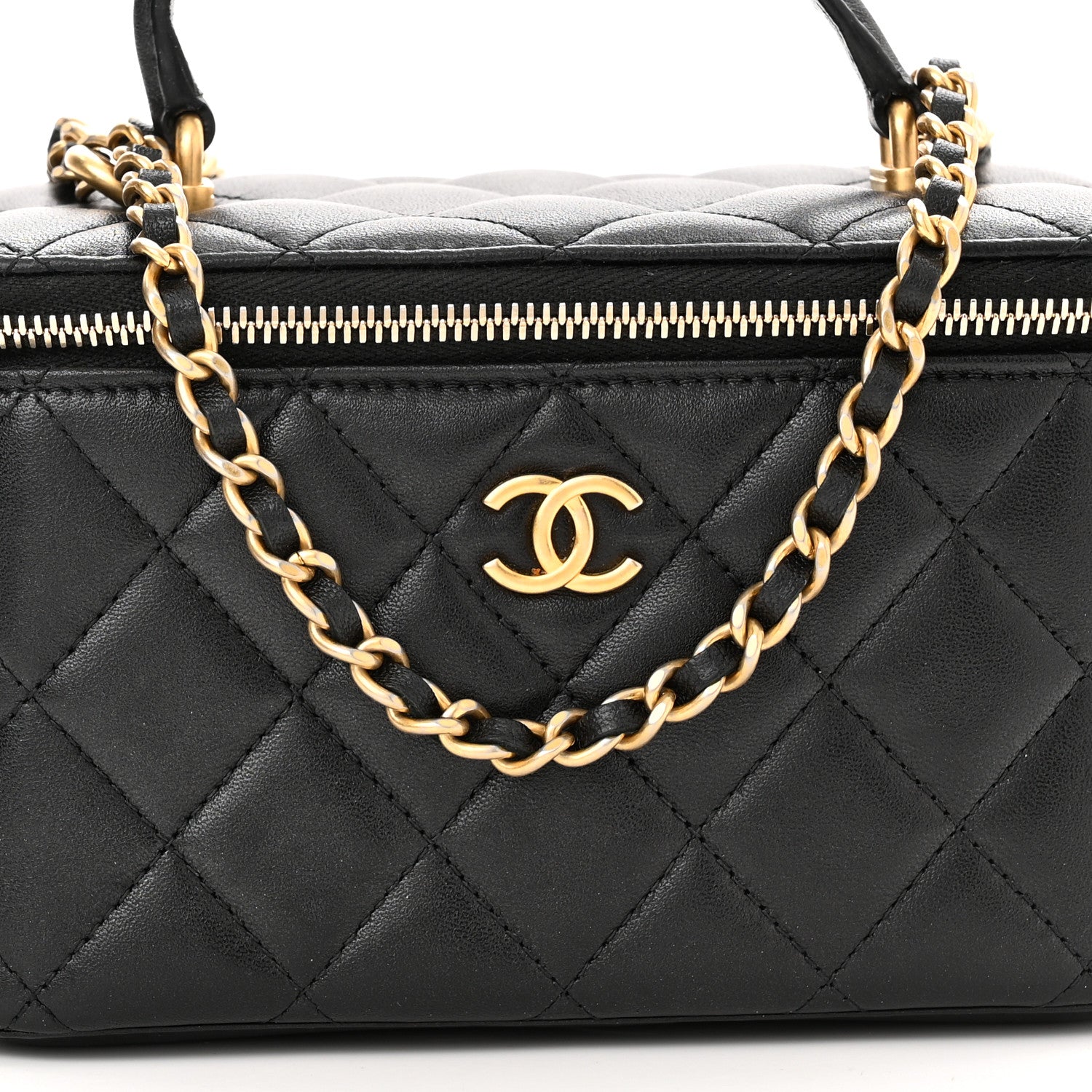 Chanel Lambskin Quilted Metal Small Top Handle Vanity Case With Chain Black 9 of 12