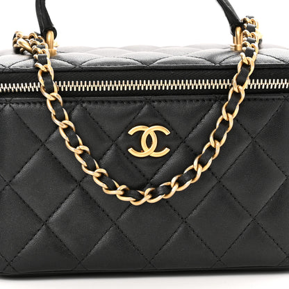 Chanel Lambskin Quilted Metal Small Top Handle Vanity Case With Chain Black 9 of 12