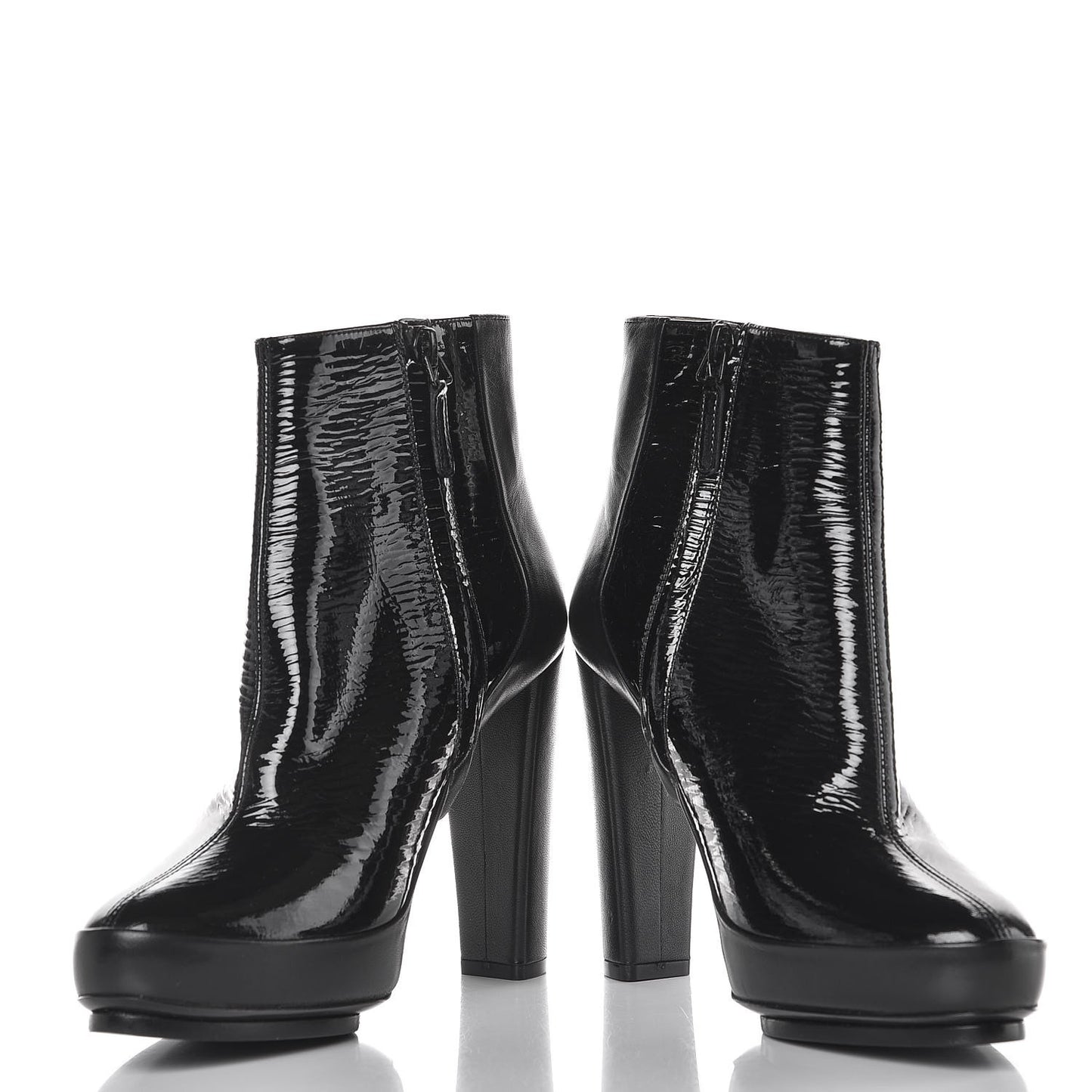 Nappa Vernis Ecorce Platform Ankle Boots 38 Black