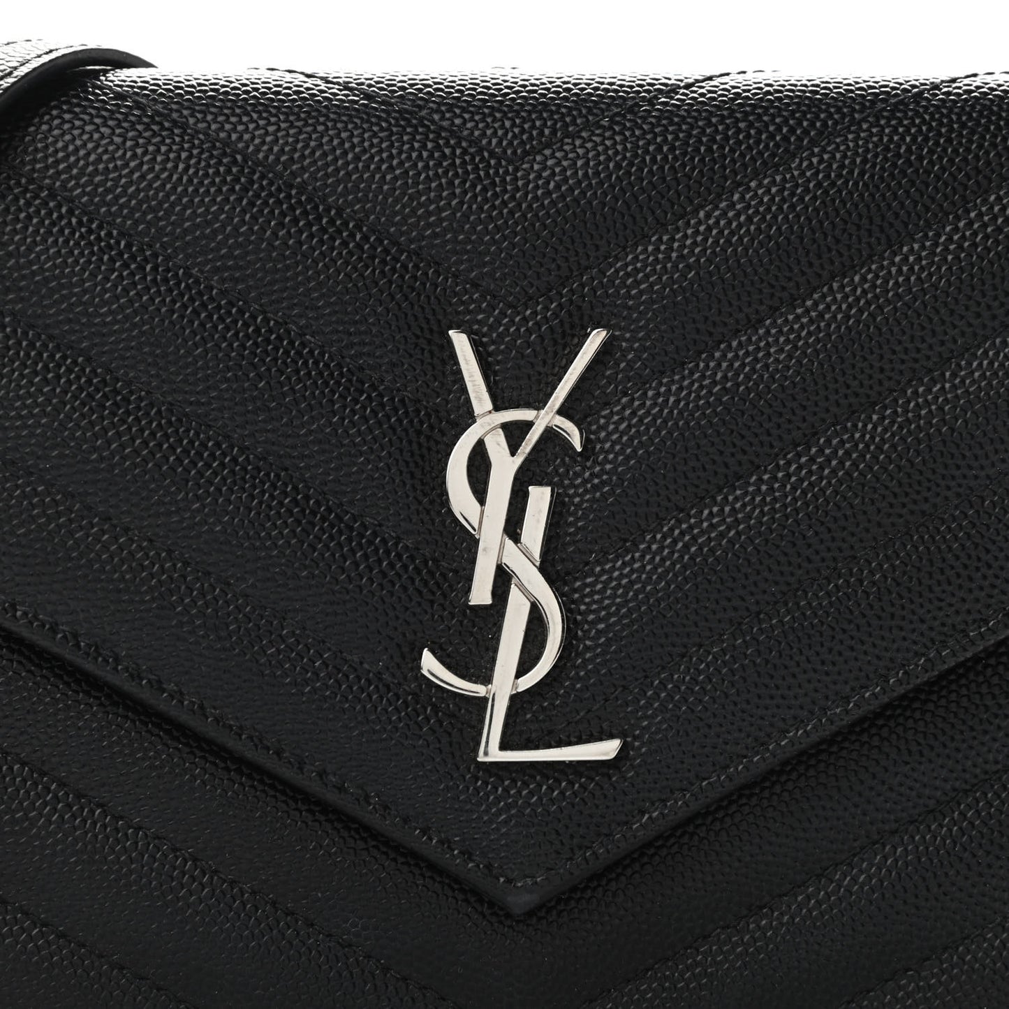 Grain De Poudre Matelasse Chevron Monogram Envelope Chain Wallet Black
