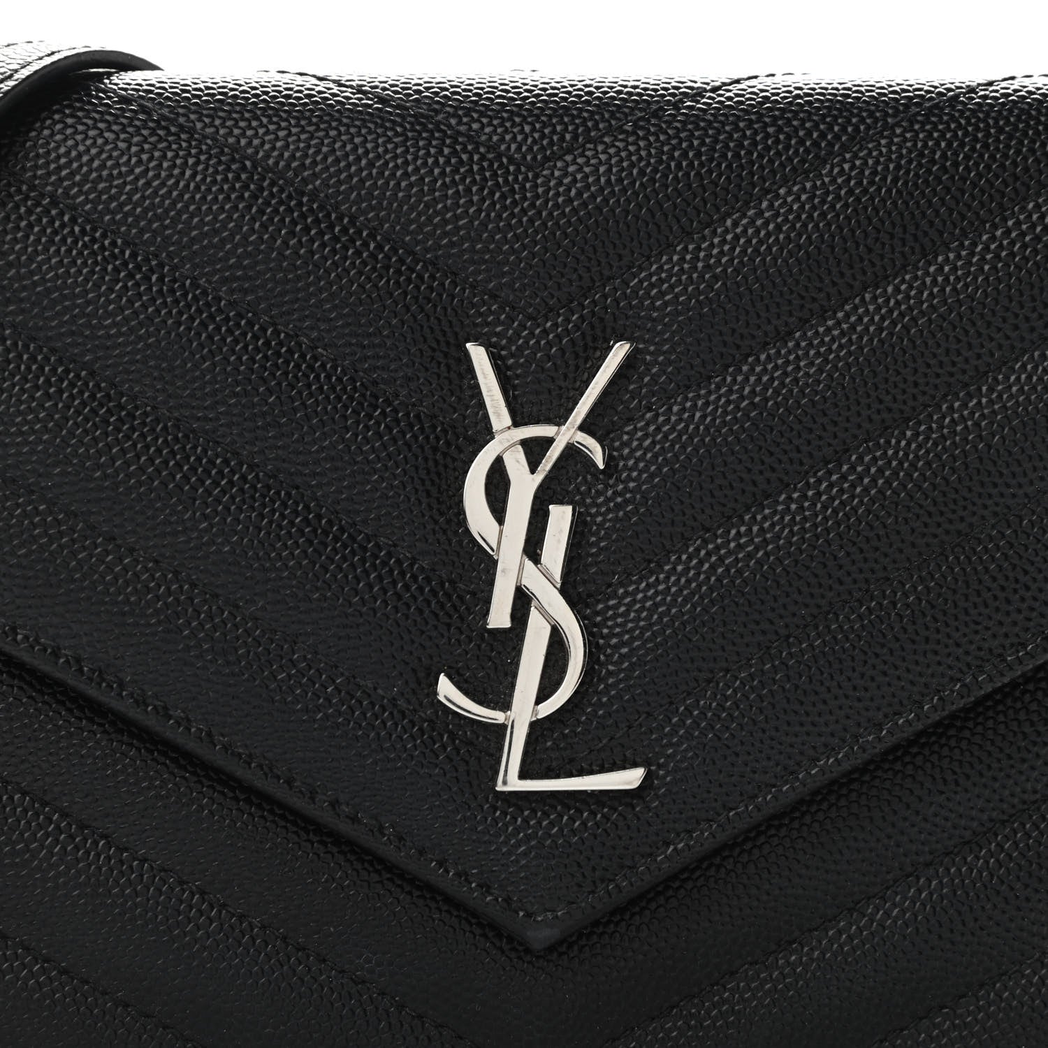 Saint Laurent Grain De Poudre Matelasse Chevron Monogram Envelope Chain Wallet Black 7 of 10
