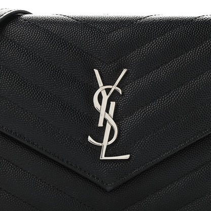 Saint Laurent Grain De Poudre Matelasse Chevron Monogram Envelope Chain Wallet Black 7 of 10