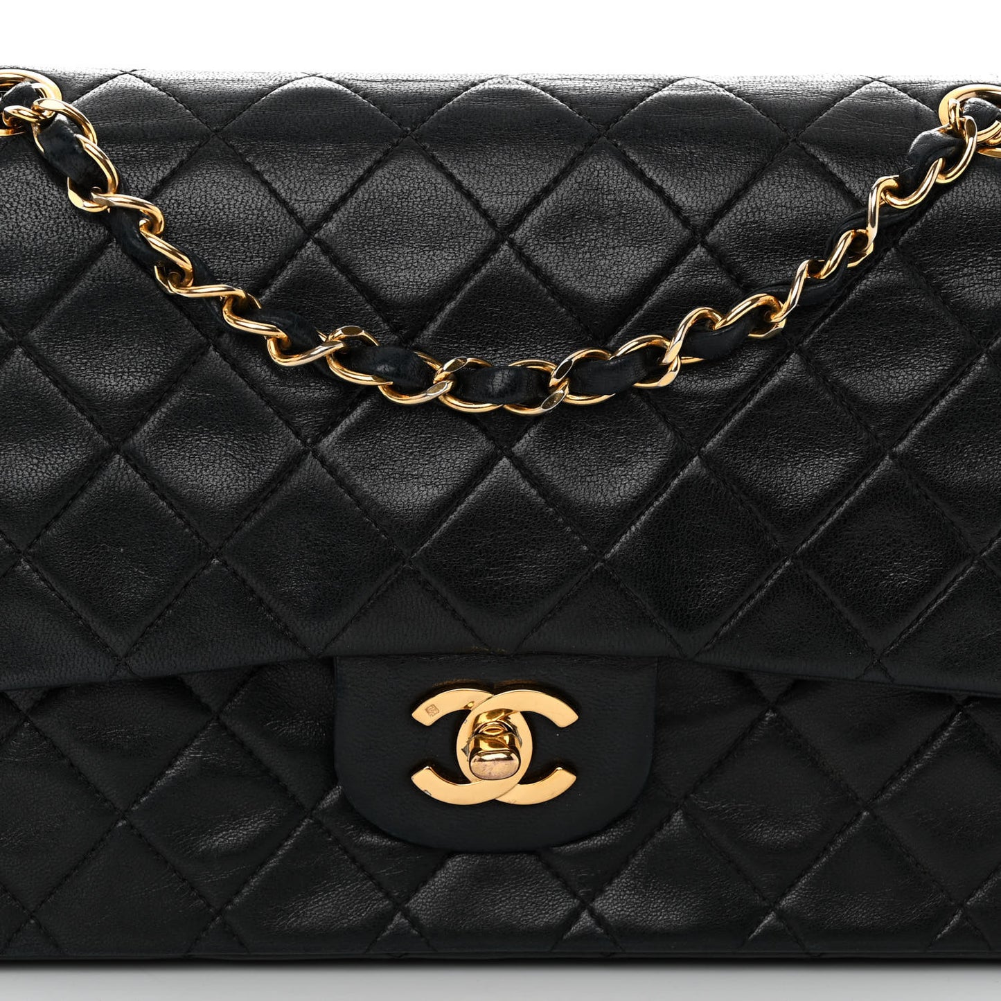 Lambskin Quilted Medium Double Flap Black