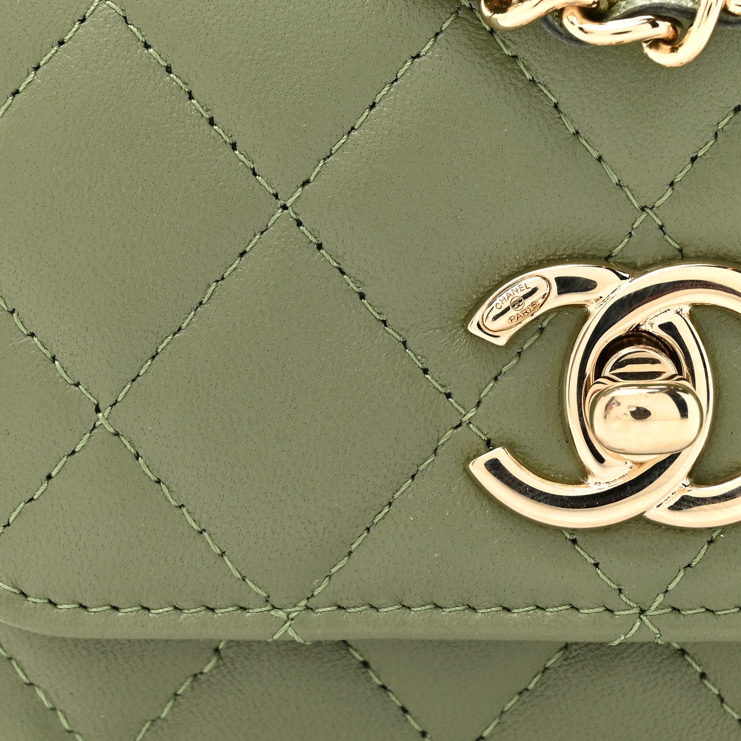 Chanel Lambskin Quilted Trendy CC Card Holder On Chain Green 9 of 12
