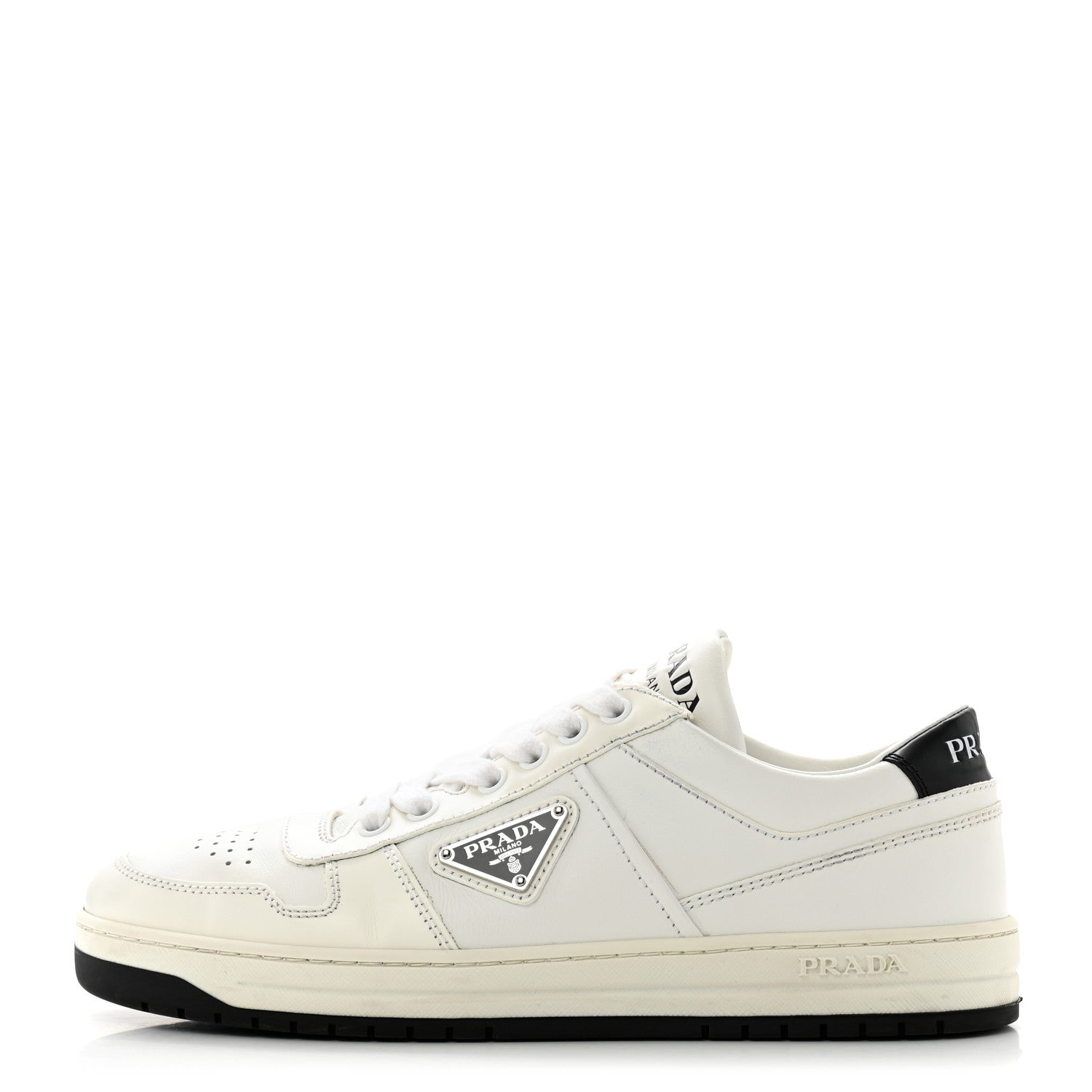 Prada Vitello Rois Triangle Womens Downtown Low Top 30mm Sneakers 39 White Black 1 of 11