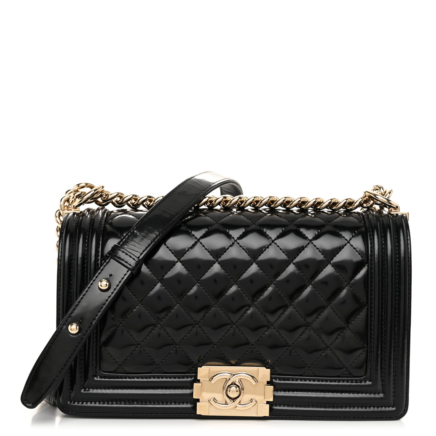 Patent Calfskin Quilted Medium Boy Flap Black