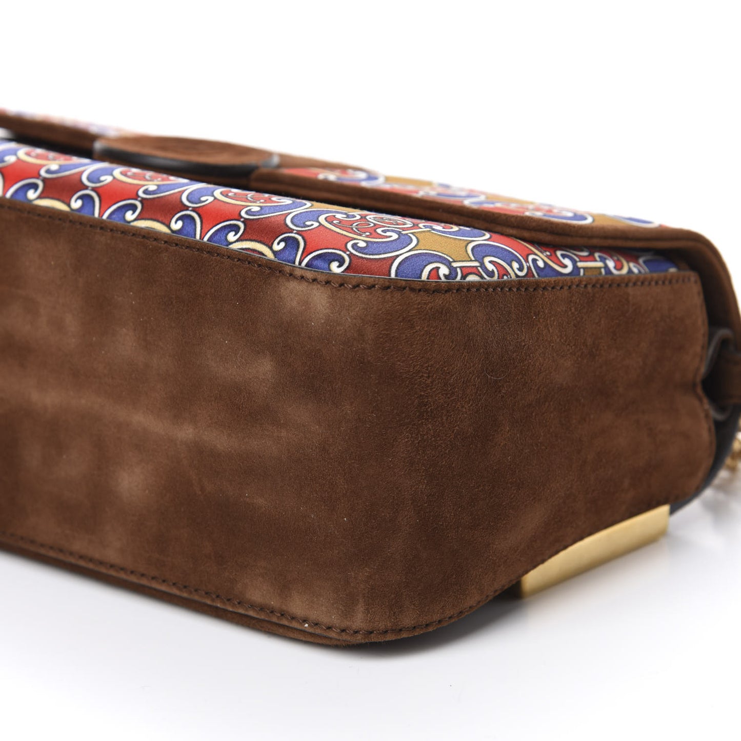 Suede Satin Double F Shoulder Bag Marrone Rosso Blue