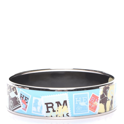 Hermes Enamel Printed Wide De Passage a Paris Bracelet 70 Turquoise 3 of 6