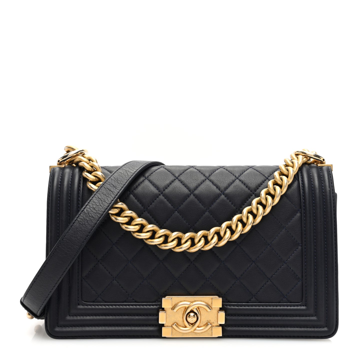 Lambskin Quilted Medium Boy Flap Dark Navy