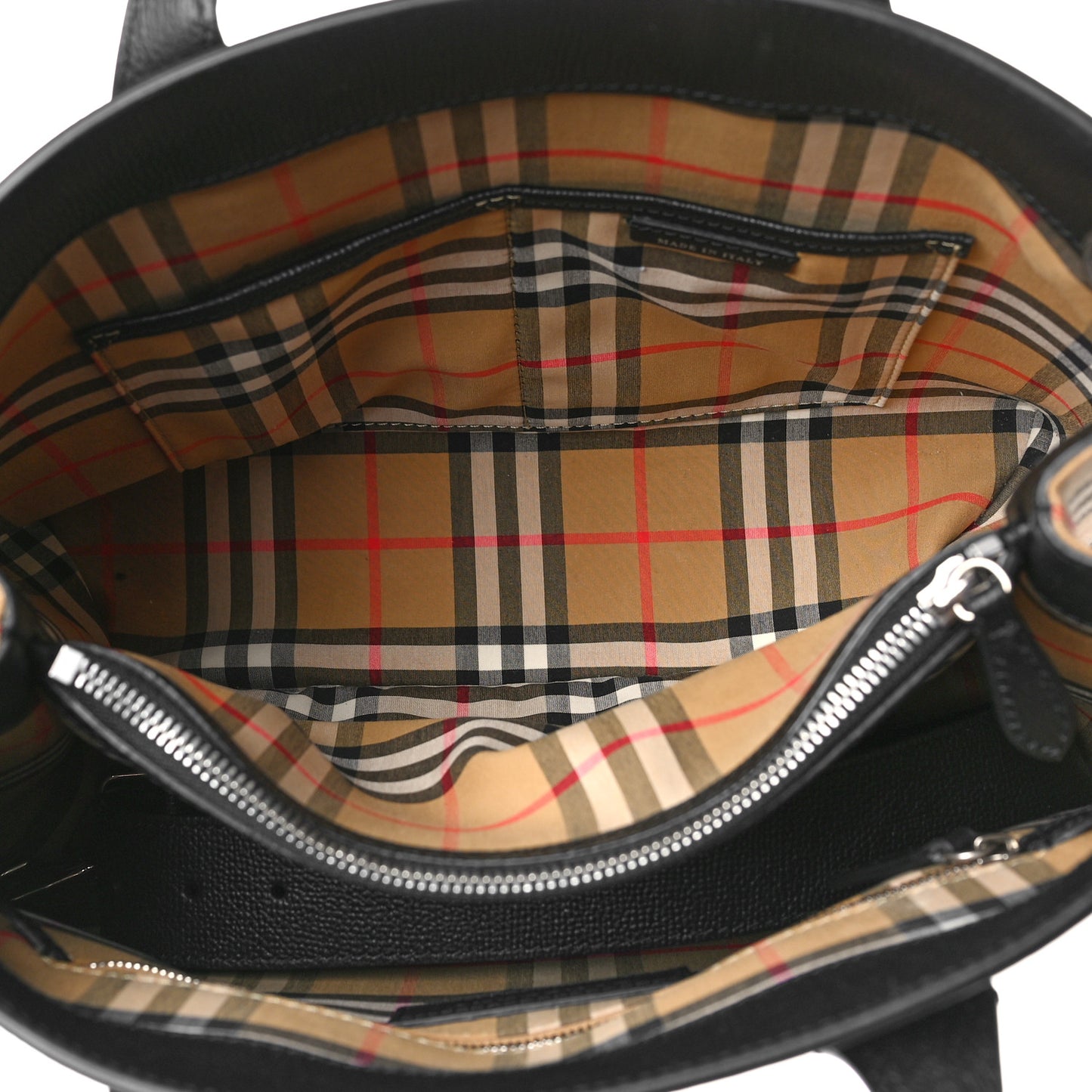 Grainy Calfskin Vintage Check Medium Banner Tote Black