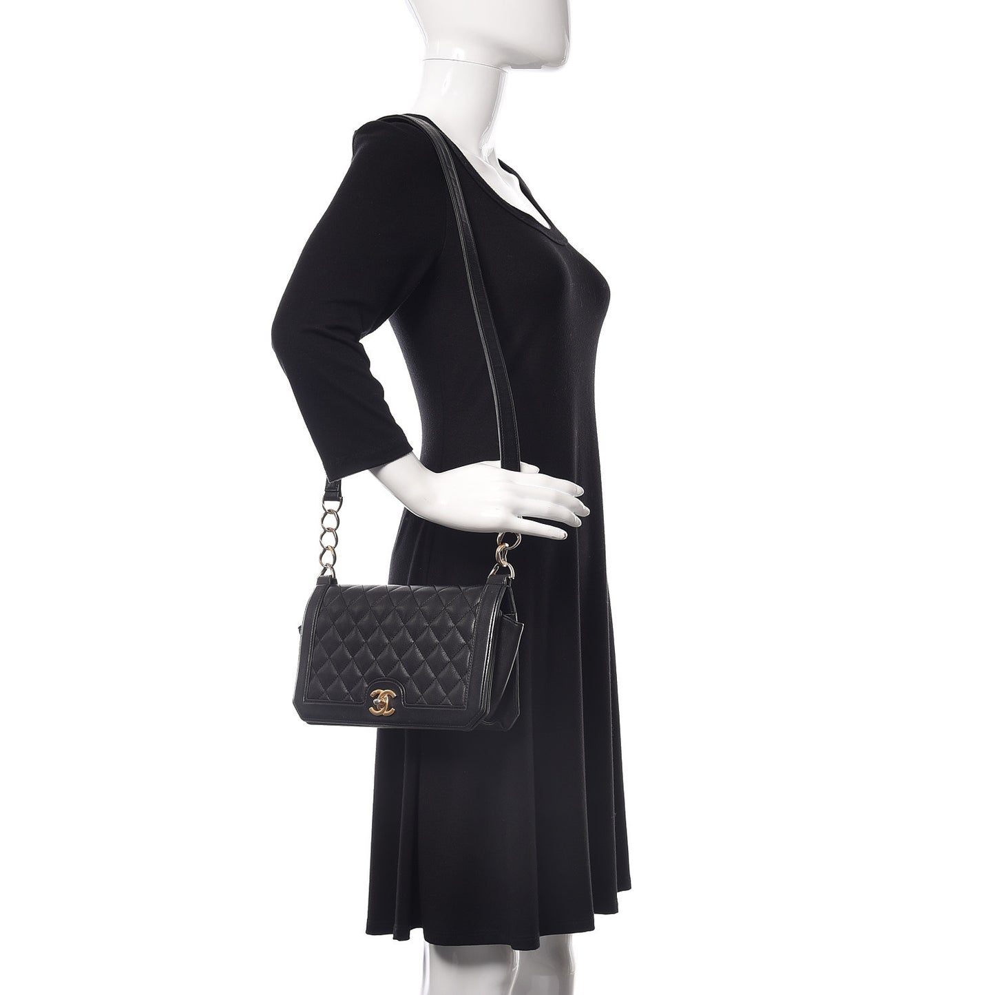 Grained Calfskin Quilted Medium Flap Black