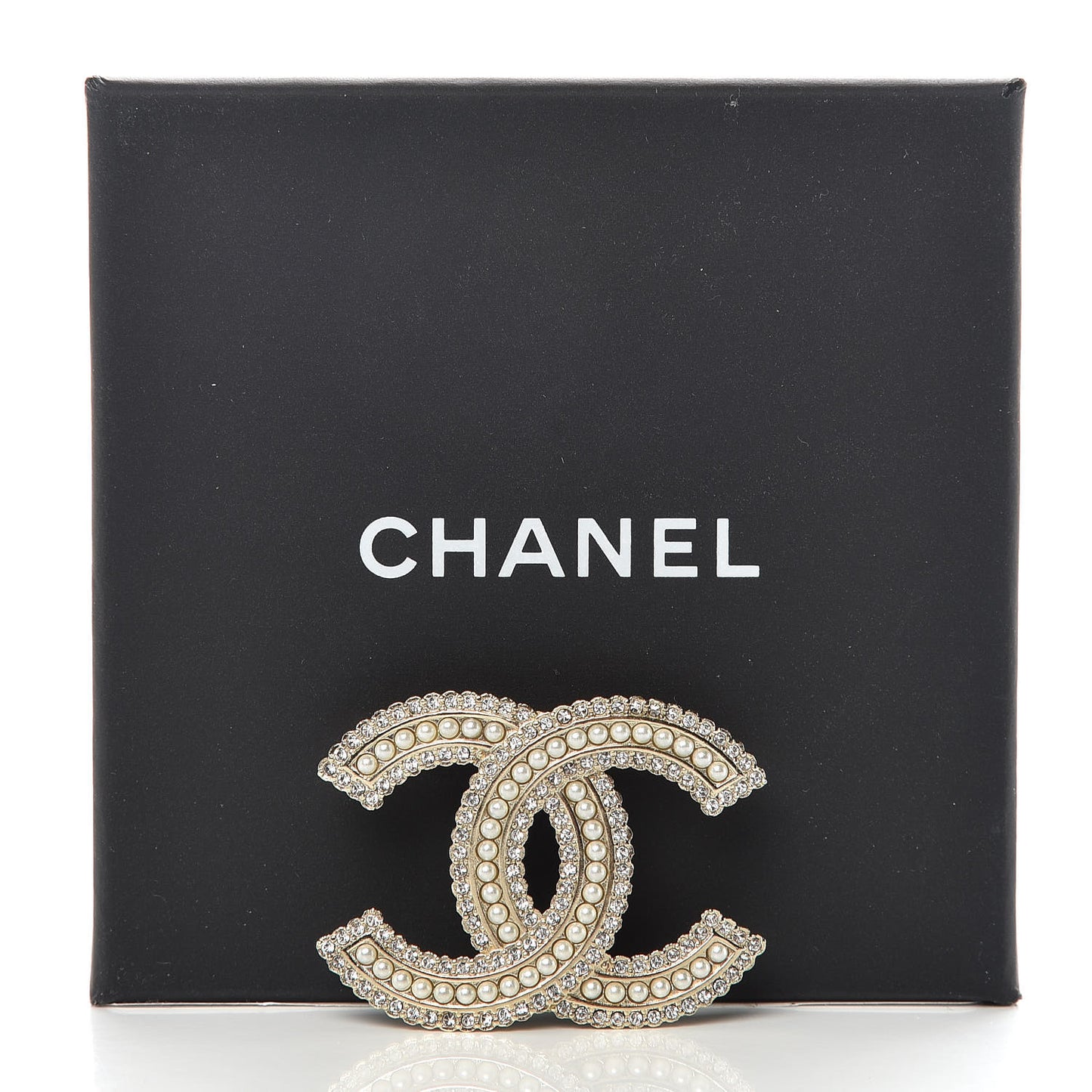 Pearl Crystal Lace Camellia CC Brooch Gold