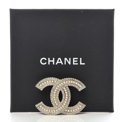 Chanel Pearl Crystal Lace Camellia CC Brooch Gold 5 of 5