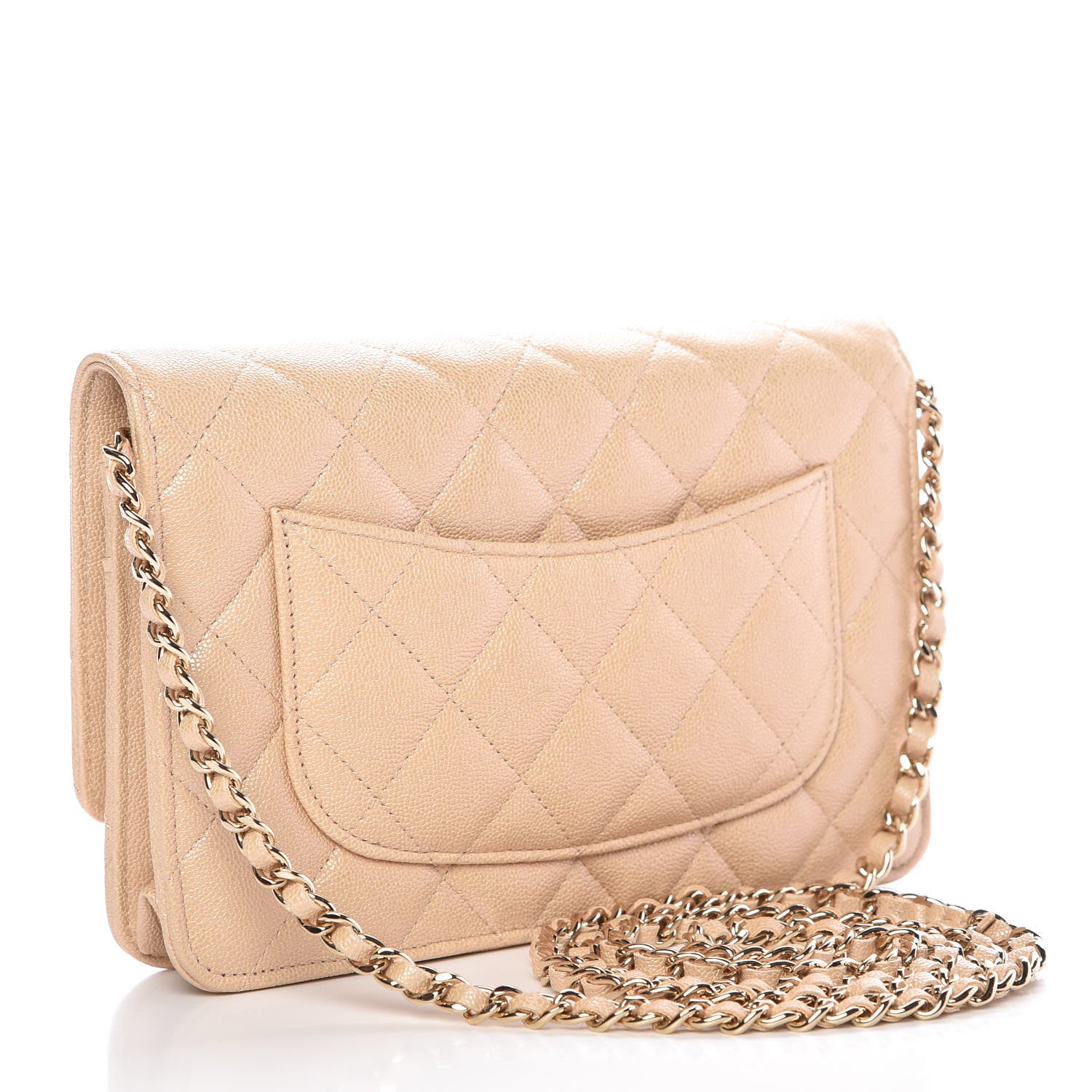 Chanel Iridescent Caviar Quilted Wallet On Chain WOC Beige 3 of 15