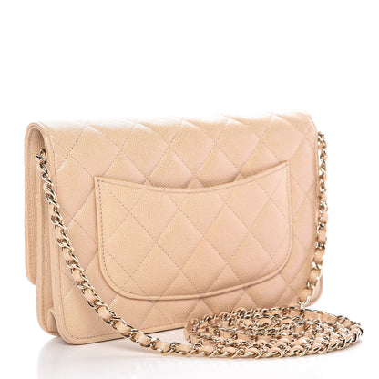 Chanel Iridescent Caviar Quilted Wallet On Chain WOC Beige 3 of 15