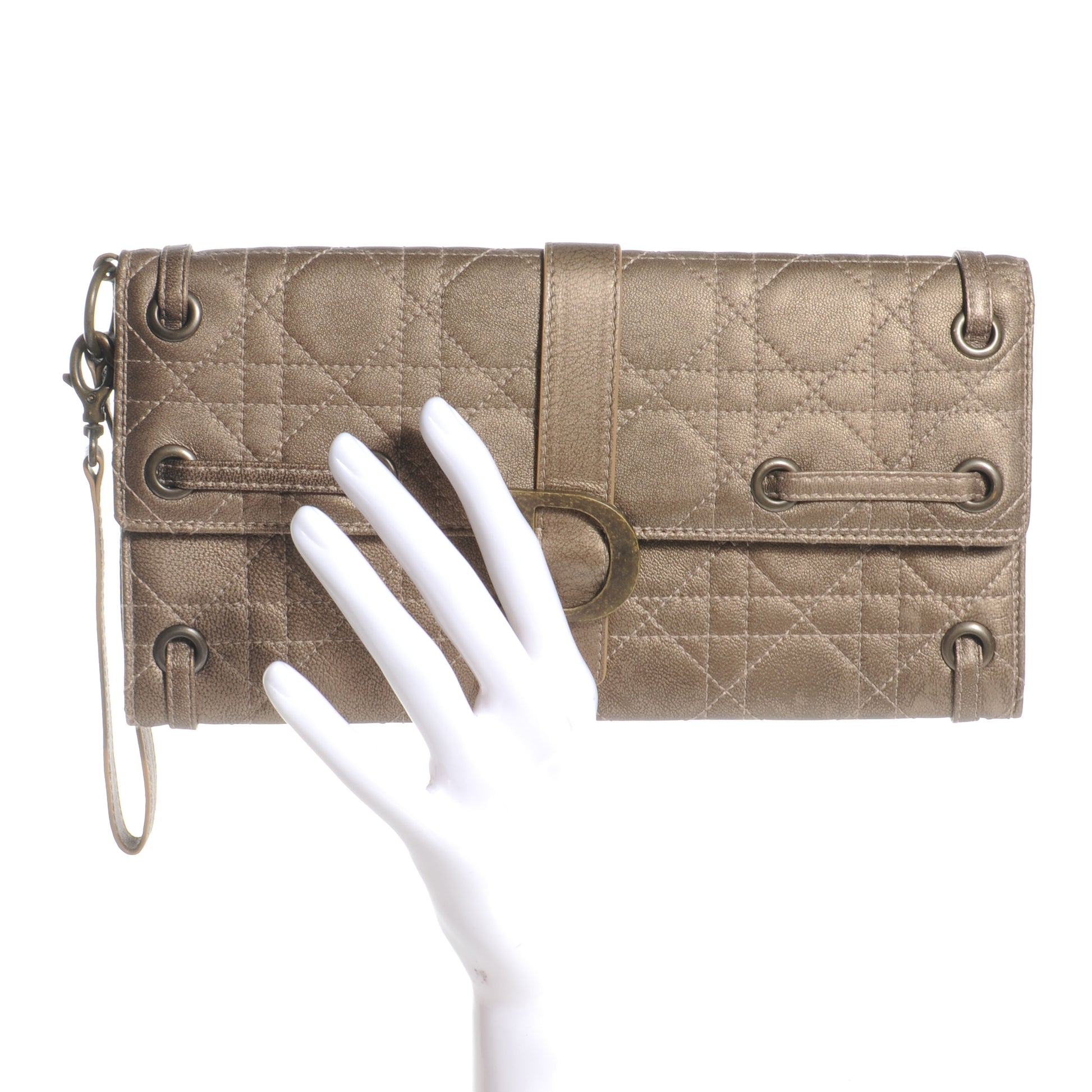 Christian Dior Leather Cannage D Clutch Wristlet Gold 2 of 8