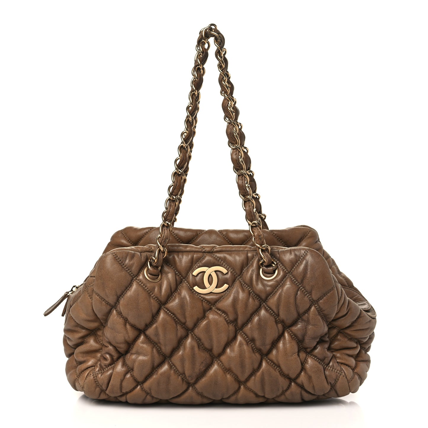 Lambskin Bubble Quilt Bowler Dark Beige