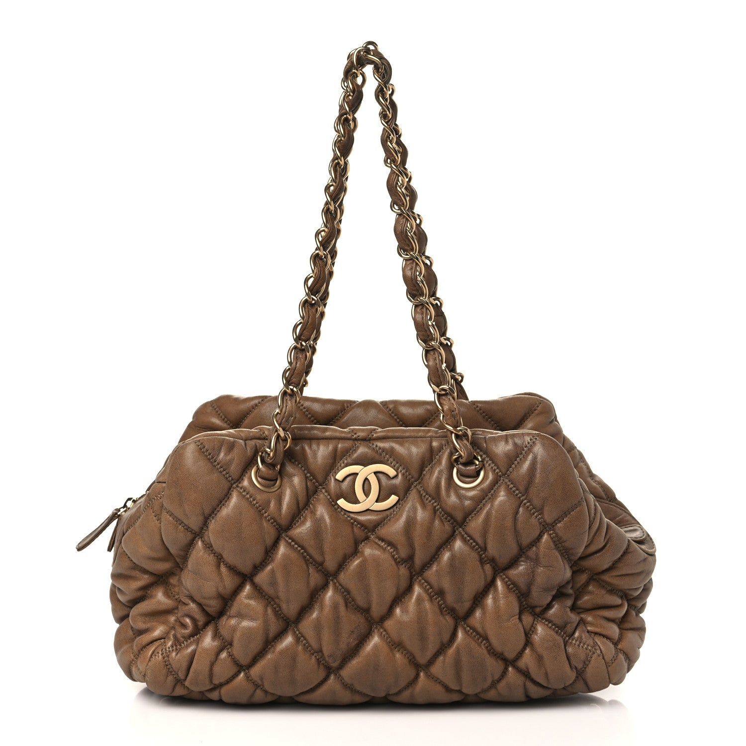 Chanel Lambskin Bubble Quilt Bowler Dark Beige 1 of 12