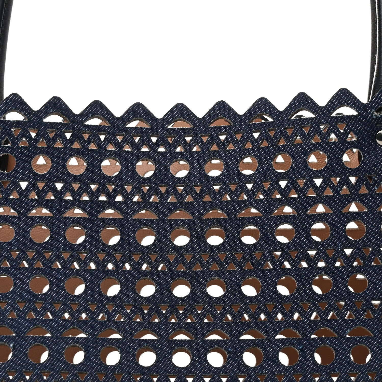 Alaia Denim Laser Cut Garance Tote Blue 9 of 14