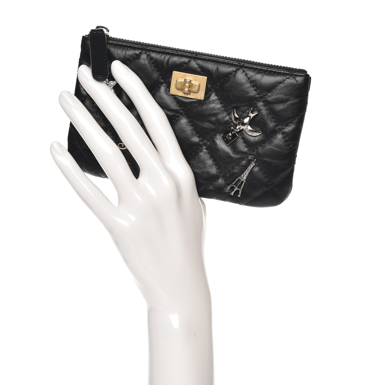 Chanel Aged Calfskin Quilted Small Lucky Charms Cosmetic Case Black 2 of 8
