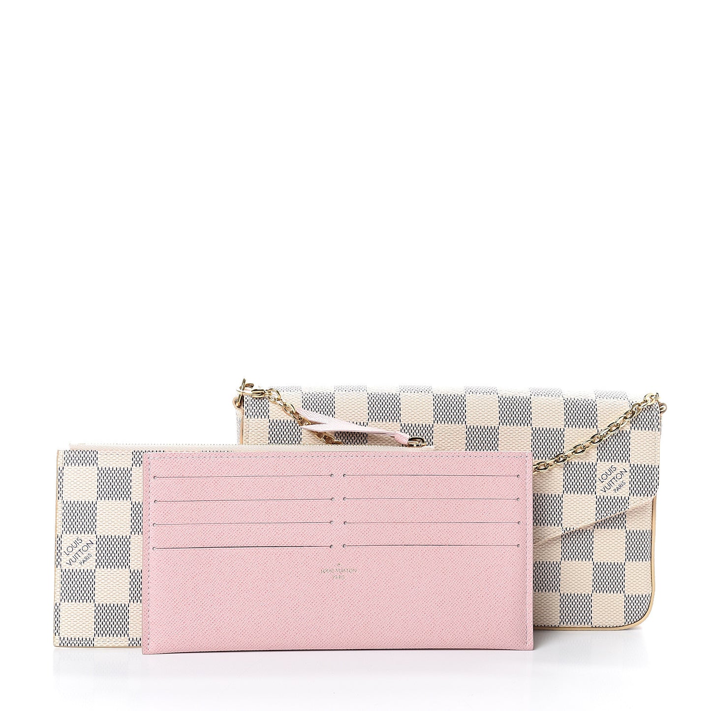Damier Azur Pochette Felicie Chain Wallet Rose Ballerine