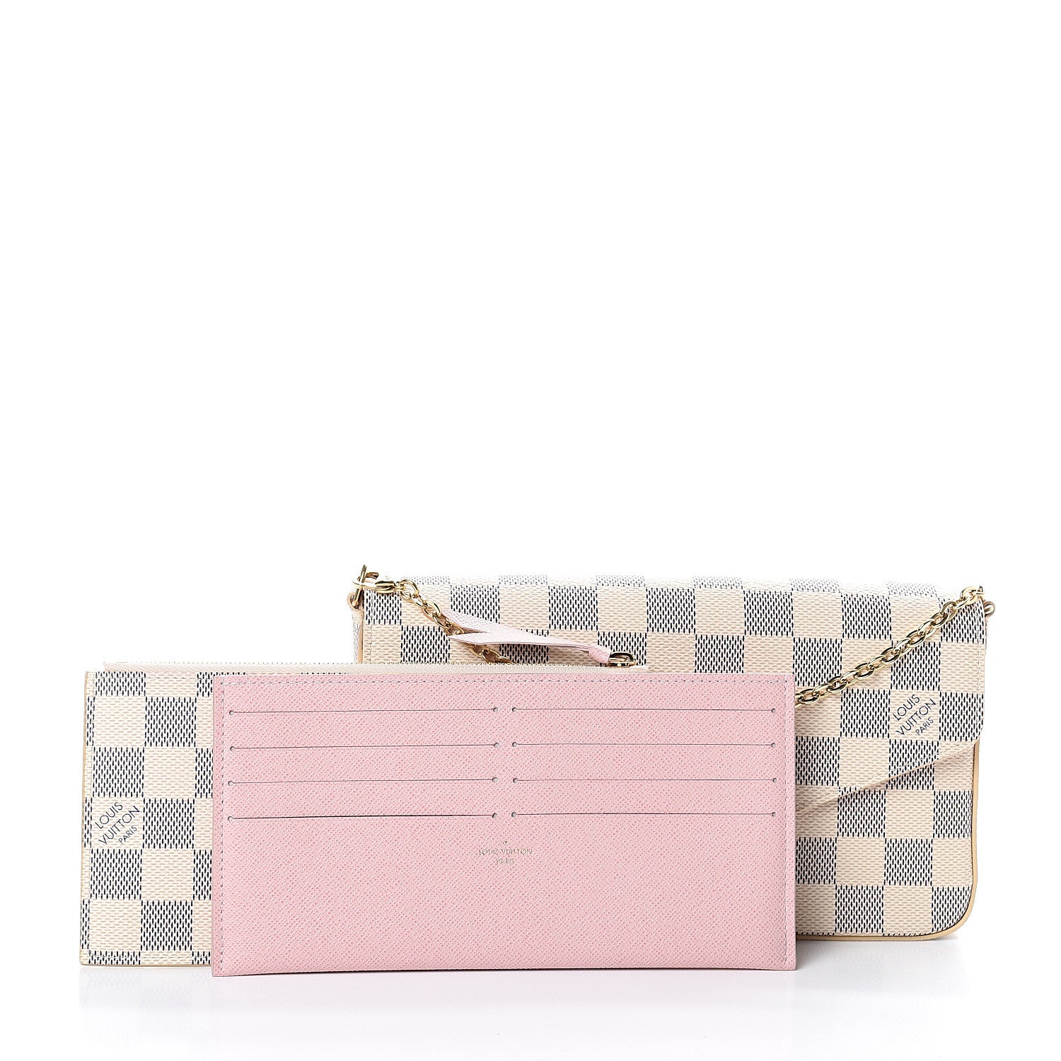 Louis Vuitton Damier Azur Pochette Felicie Chain Wallet Rose Ballerine 2 of 8