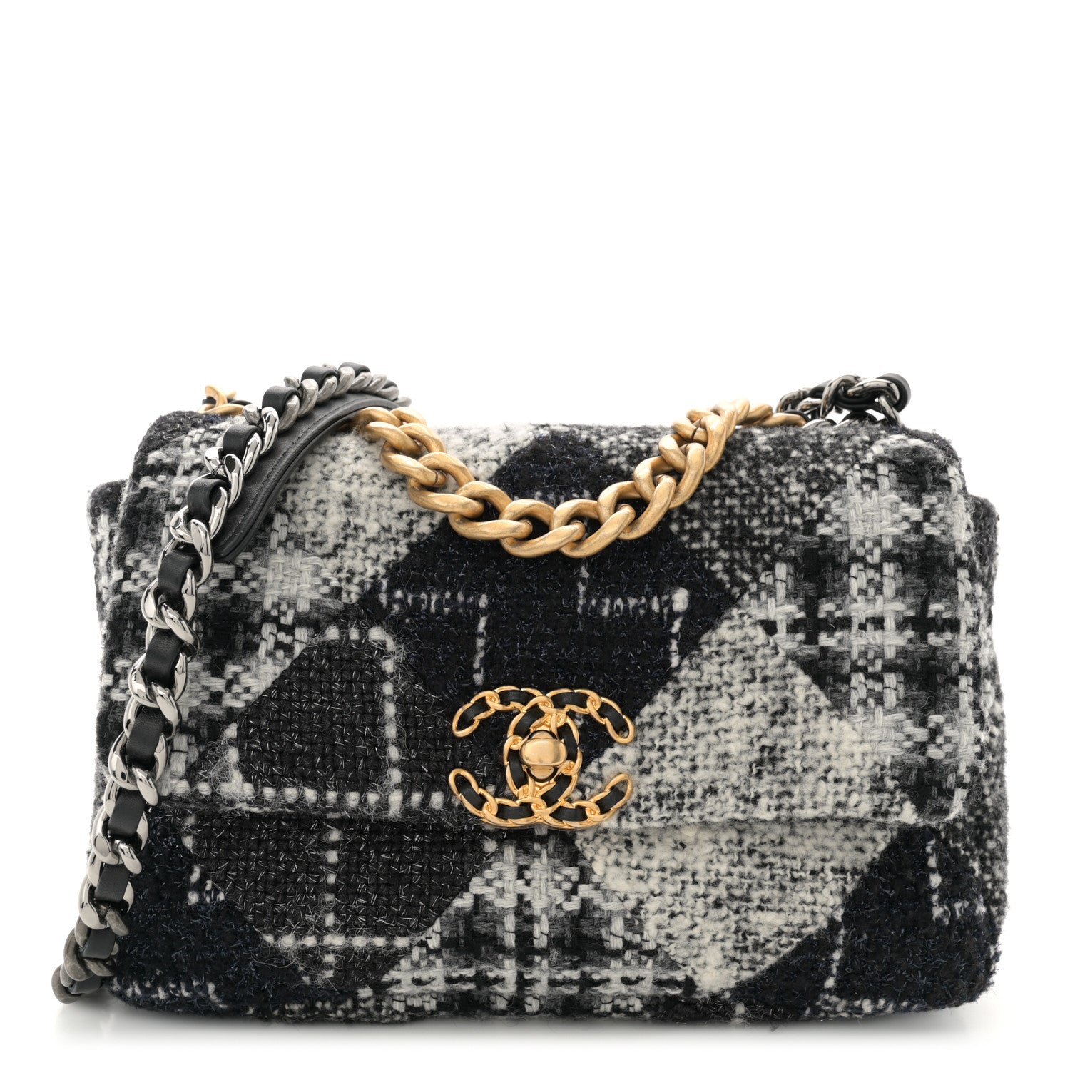Chanel Tweed Quilted Medium Chanel 19 Flap Black White 1 of 12