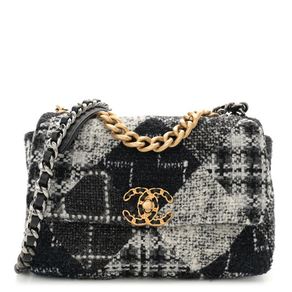 Chanel Tweed Quilted Medium Chanel 19 Flap Black White 1 of 12