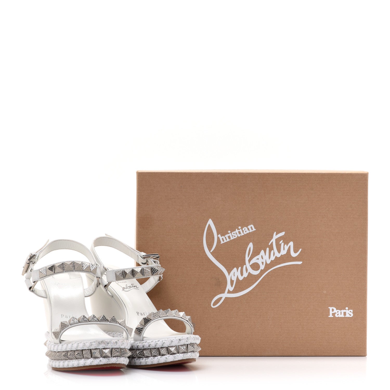 Christian Louboutin Nappa Pyraclou 110 Wedge Sandals 38 White 16 of 16