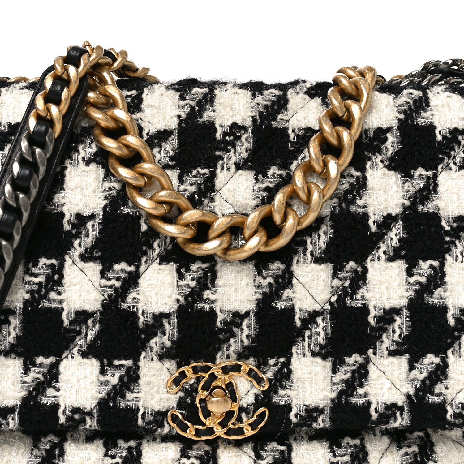 Chanel Tweed Quilted Maxi Chanel 19 Flap Black Ecru White 8 of 10