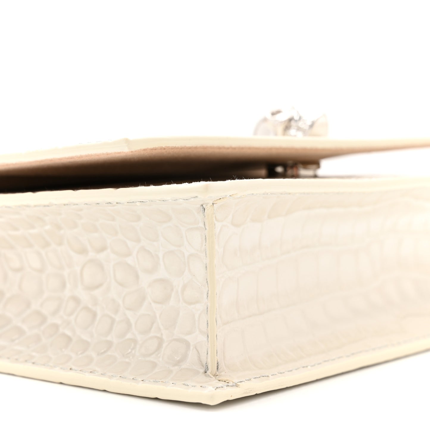 Calfskin Crocodile Embossed Skull Mini Crossbody Bag White