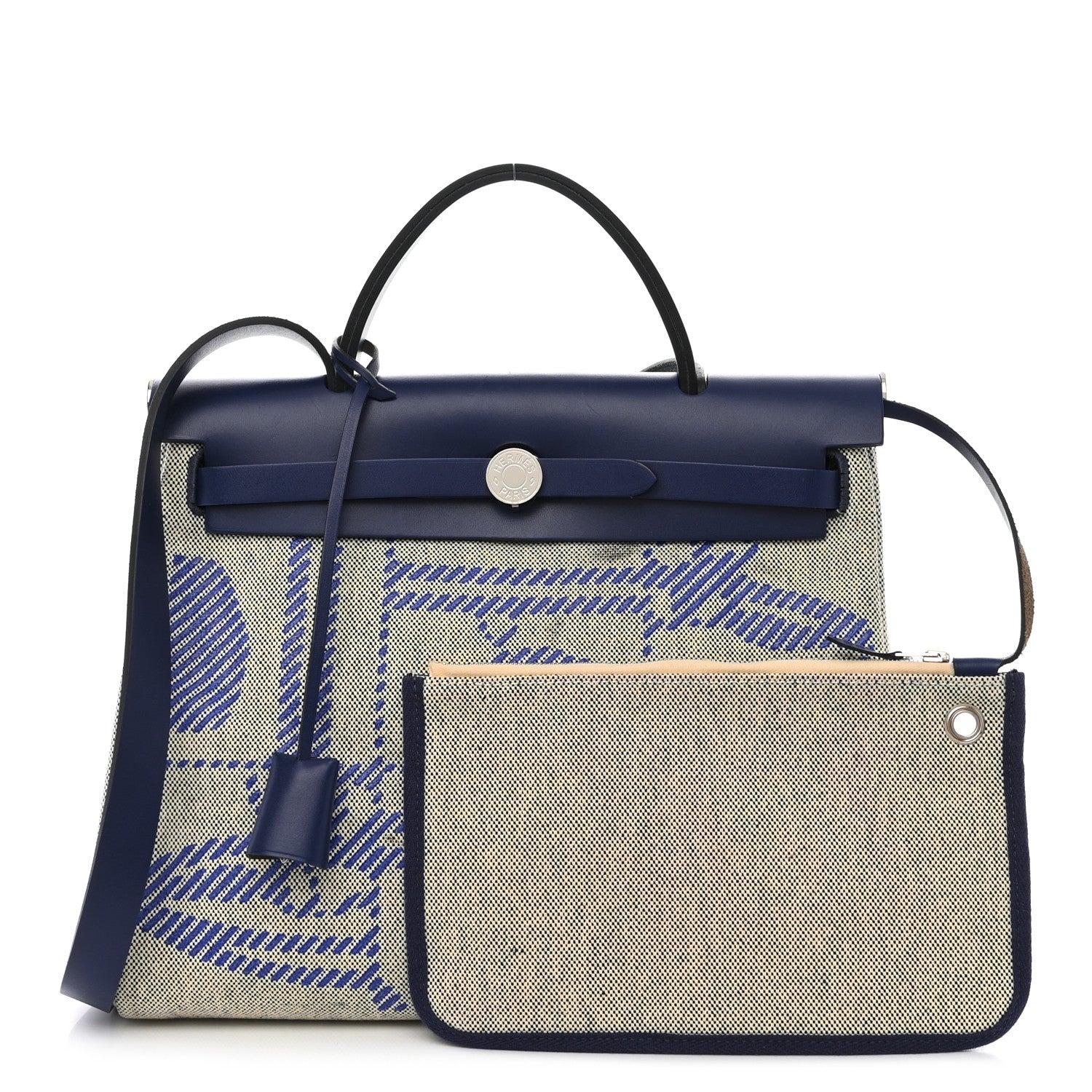 Hermes Vache Hunter Toile H Brides de Gala Herbag Zip Retourne 31 PM Bleu De France Ecru Black 3 of 12
