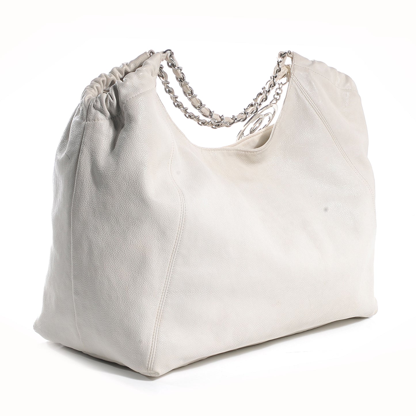 Distressed Caviar XL Coco Cabas White