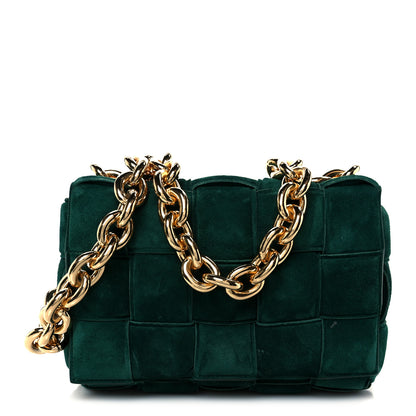 Bottega Veneta Suede Maxi Intrecciato Padded Chain Cassette Crossbody Bag Emerald Green 1 of 12