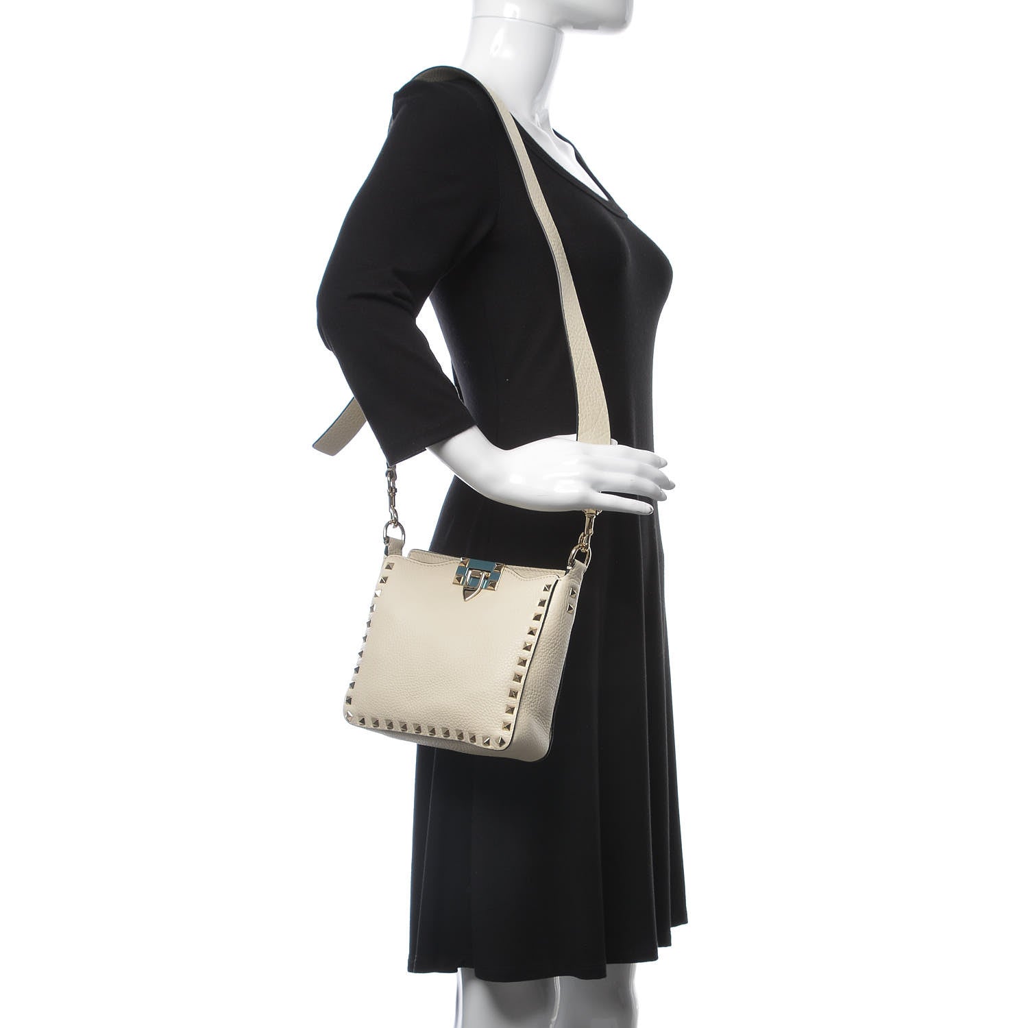 Valentino Garavani Pebbled Calfskin Mini Rockstud Flip-Lock Messenger Bag Light Ivory 2 of 13