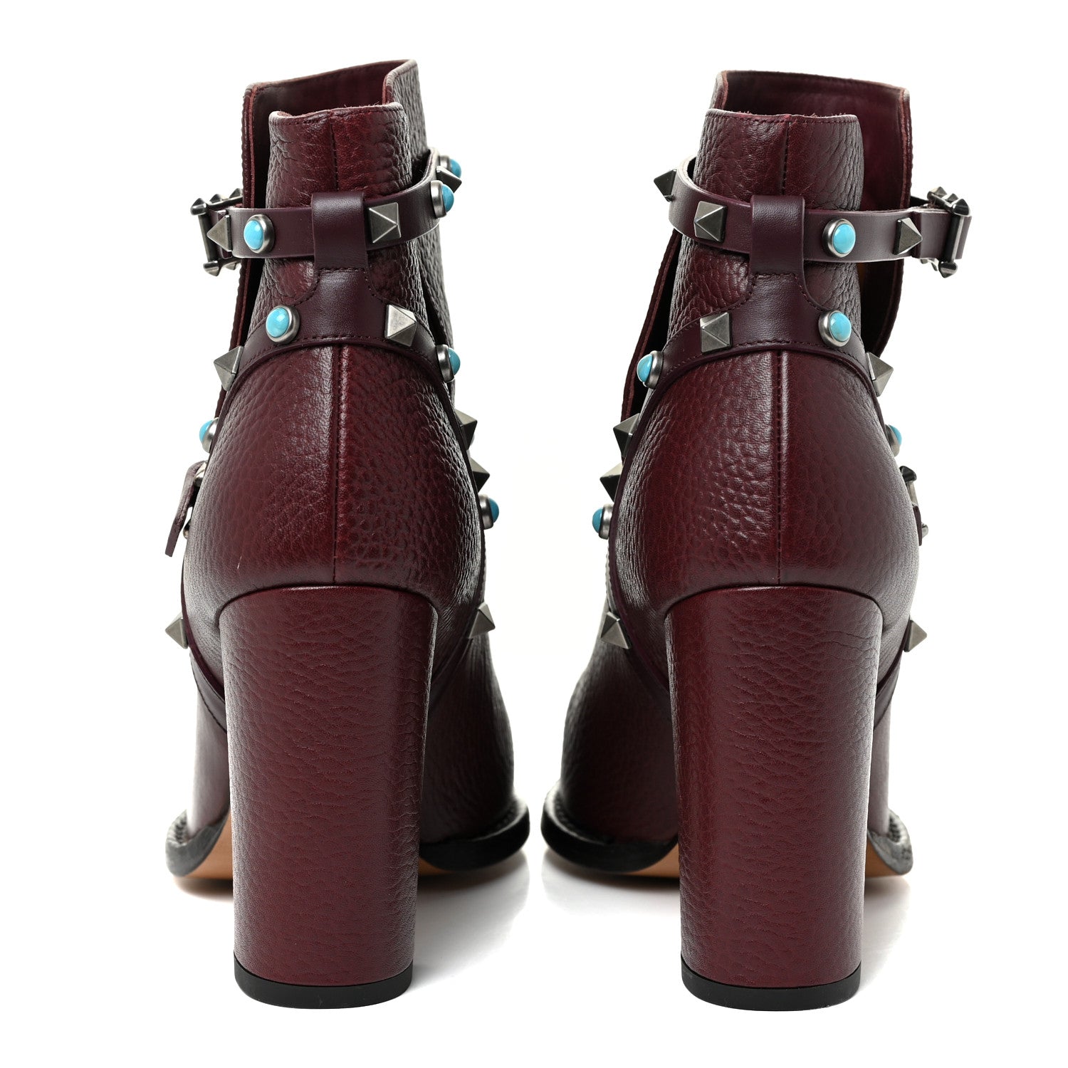 Valentino Garavani Pebbled Calfskin Rockstud Rolling Double Buckle 100mm Block Heel Ankle Boots 37 Rubin 4 of 19