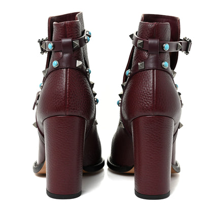 Valentino Garavani Pebbled Calfskin Rockstud Rolling Double Buckle 100mm Block Heel Ankle Boots 37 Rubin 4 of 19