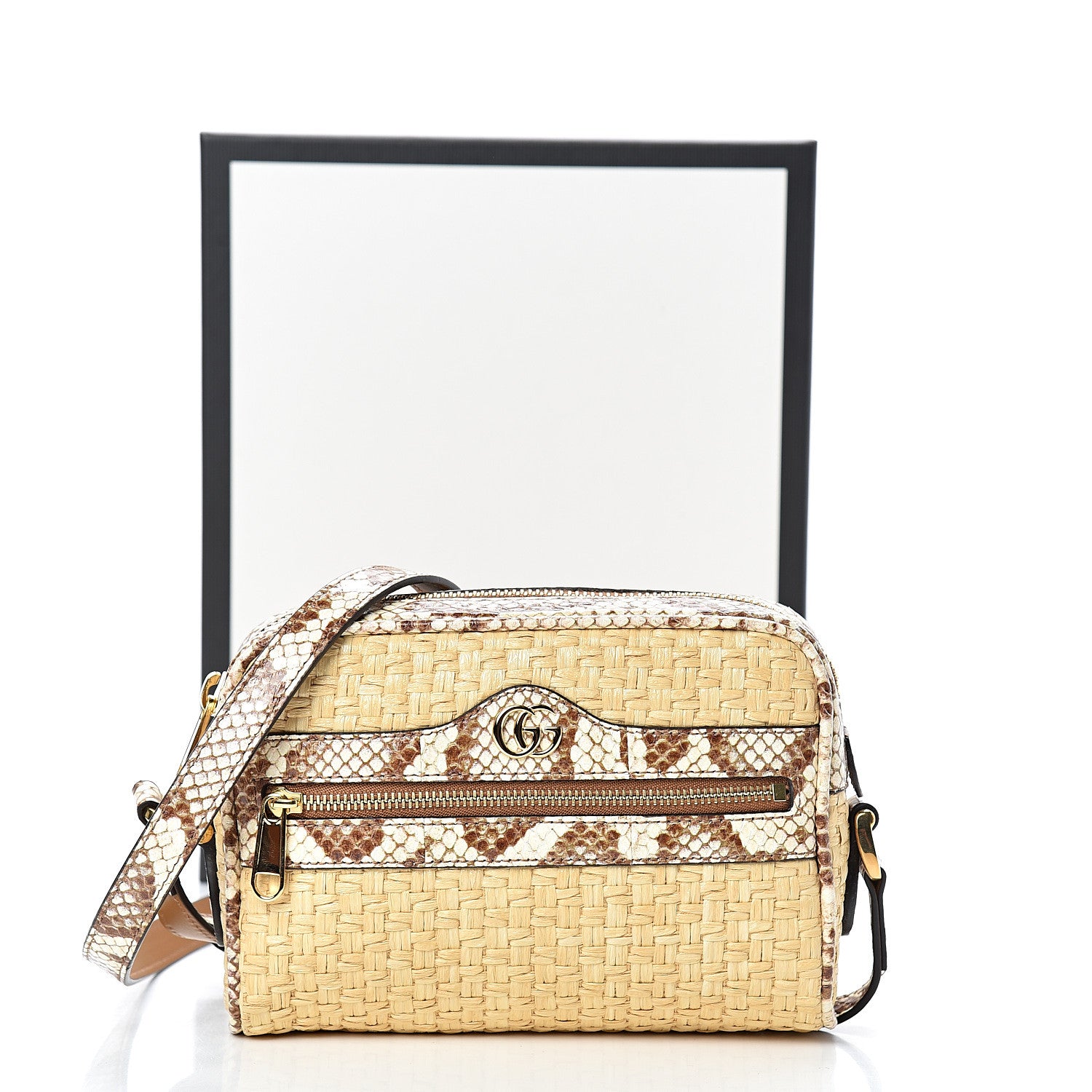 Gucci Raffia Elaphe Mini Ophidia Shoulder Bag Natural Cream Brown 10 of 10