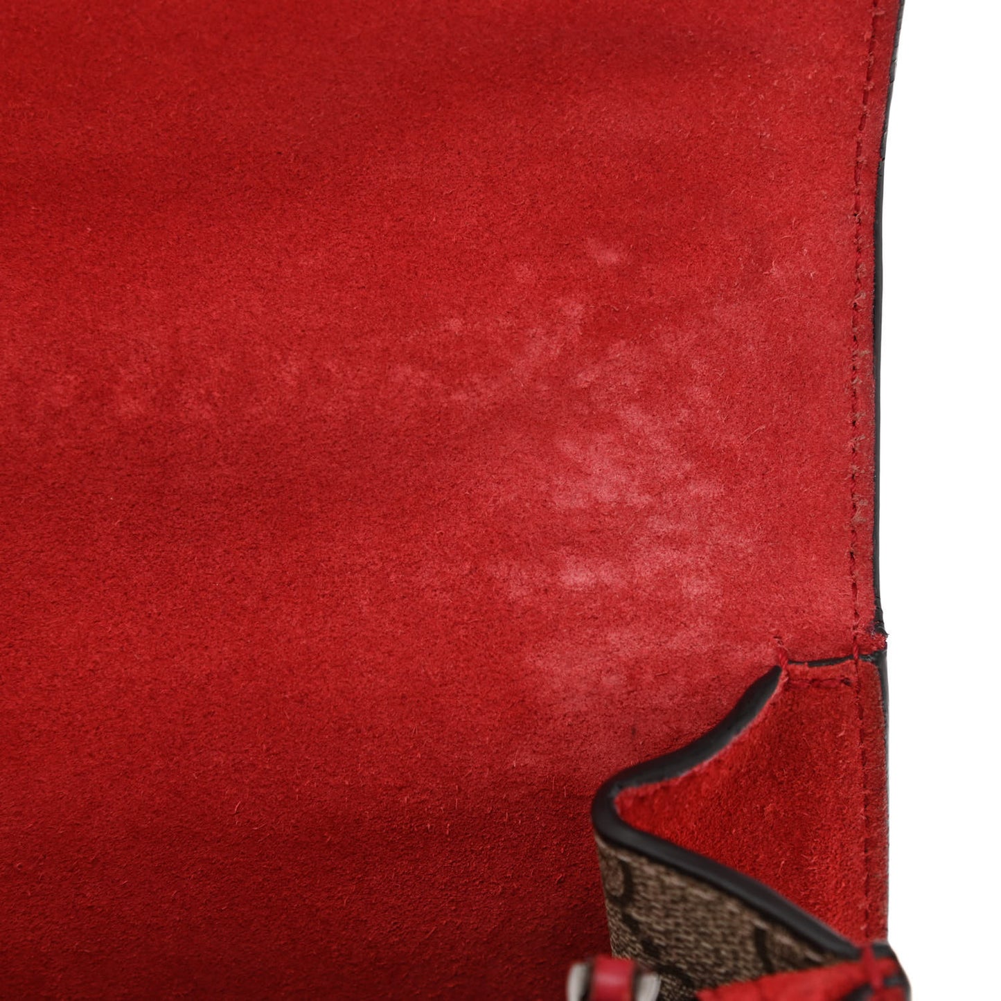 GG Supreme Monogram Suede Small Dionysus Shoulder Bag Beige Ebony Vulcanic Red