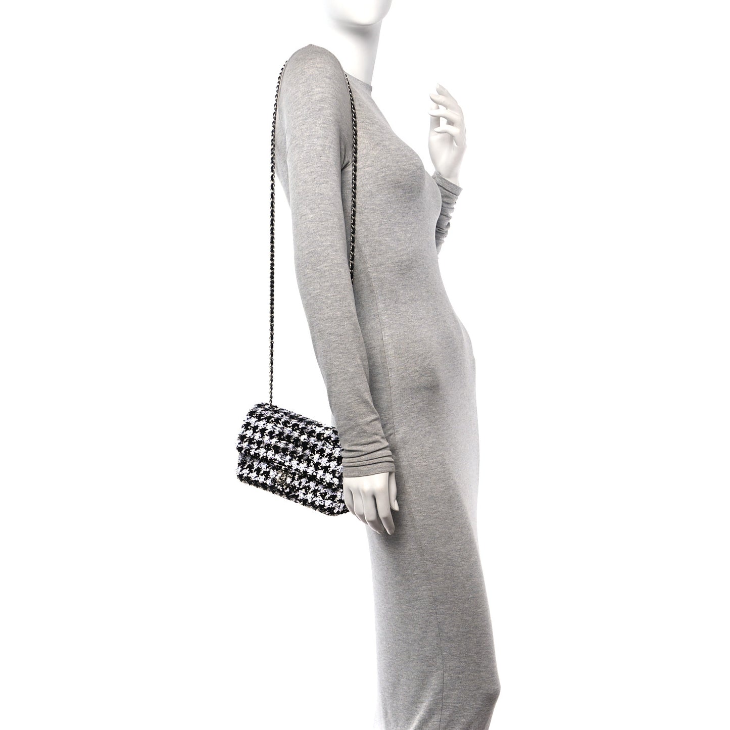 Sequin Mini Houndstooth Rectangular Flap Black White