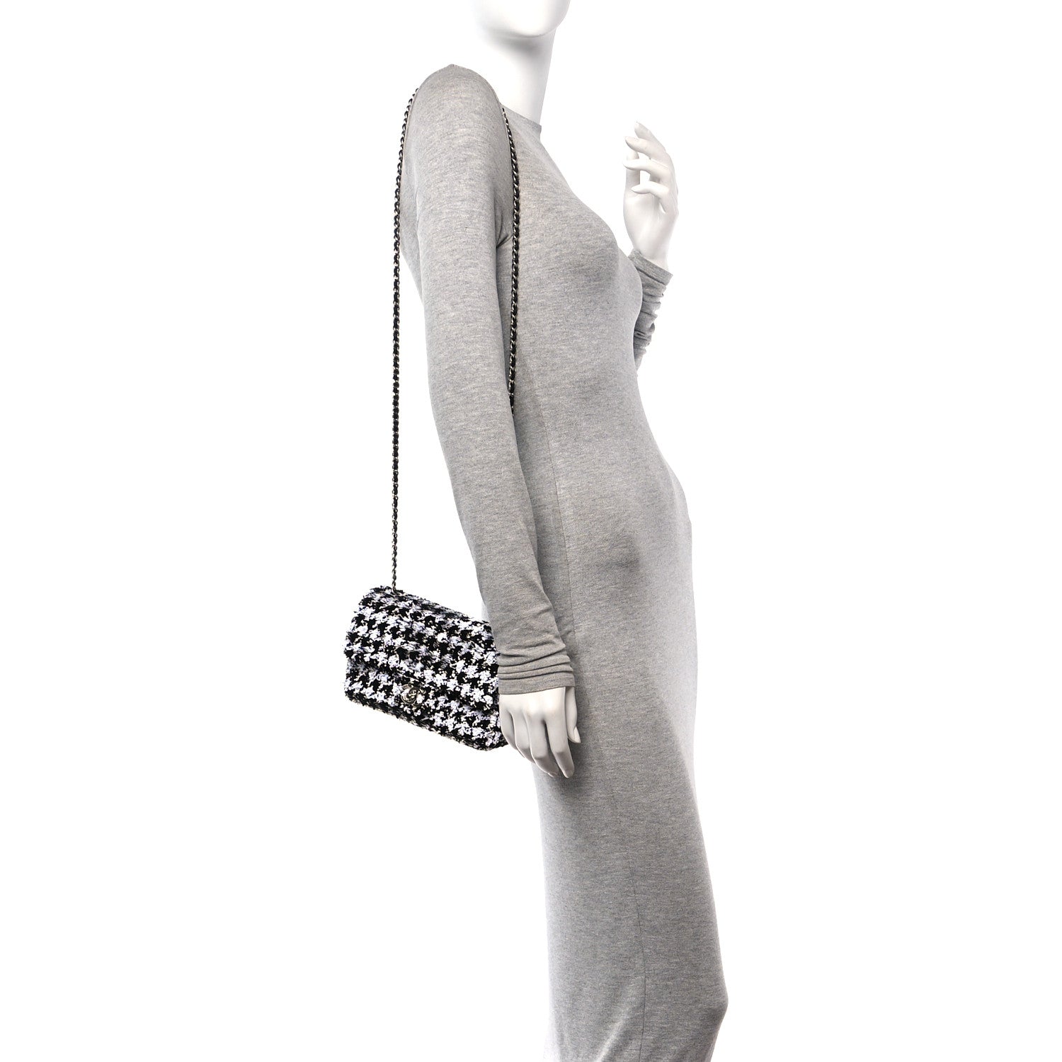Chanel Sequin Mini Houndstooth Rectangular Flap Black White 2 of 11